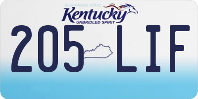 KY license plate 205LIF