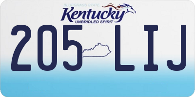 KY license plate 205LIJ