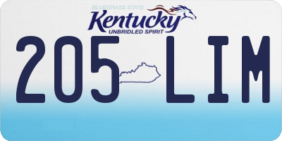 KY license plate 205LIM
