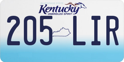 KY license plate 205LIR
