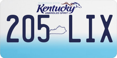 KY license plate 205LIX