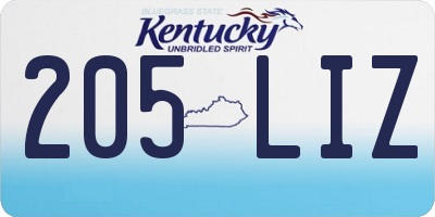 KY license plate 205LIZ