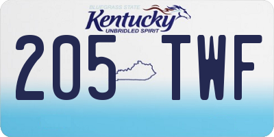 KY license plate 205TWF