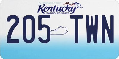 KY license plate 205TWN