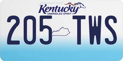 KY license plate 205TWS