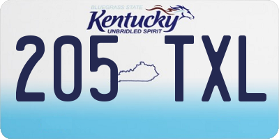 KY license plate 205TXL