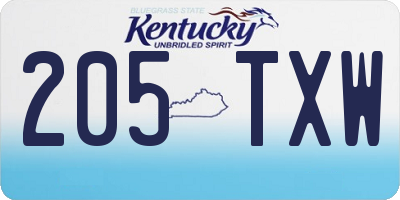 KY license plate 205TXW
