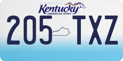 KY license plate 205TXZ