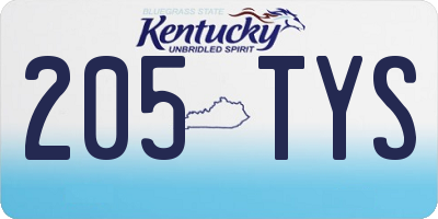 KY license plate 205TYS