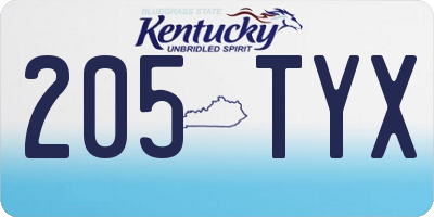KY license plate 205TYX