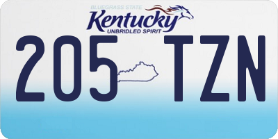 KY license plate 205TZN