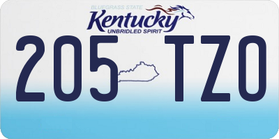KY license plate 205TZO