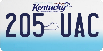 KY license plate 205UAC