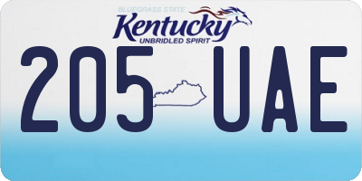 KY license plate 205UAE