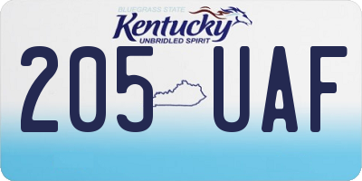 KY license plate 205UAF