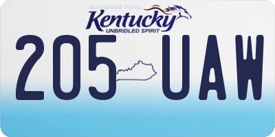 KY license plate 205UAW