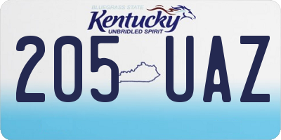 KY license plate 205UAZ
