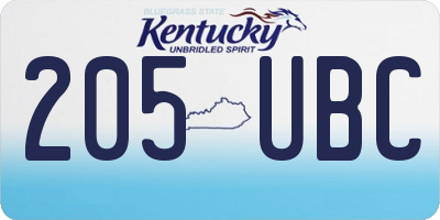 KY license plate 205UBC