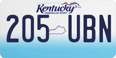 KY license plate 205UBN