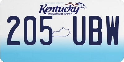KY license plate 205UBW