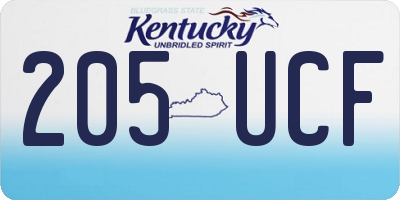 KY license plate 205UCF