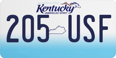 KY license plate 205USF