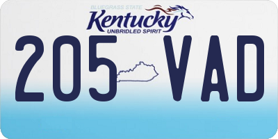 KY license plate 205VAD