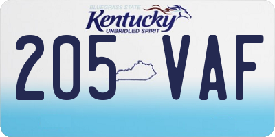 KY license plate 205VAF