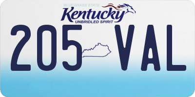 KY license plate 205VAL