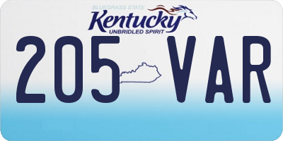 KY license plate 205VAR