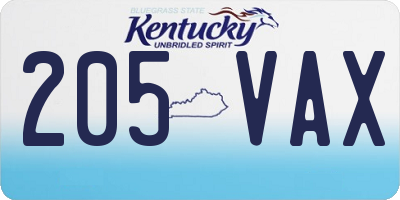 KY license plate 205VAX