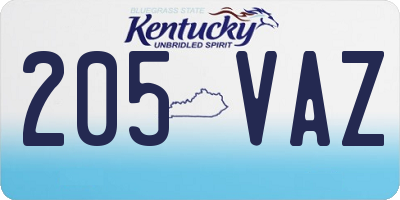 KY license plate 205VAZ