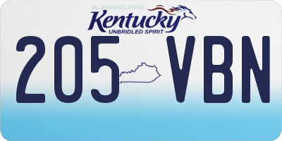 KY license plate 205VBN