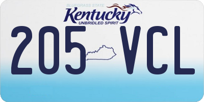 KY license plate 205VCL
