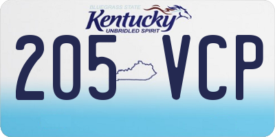 KY license plate 205VCP