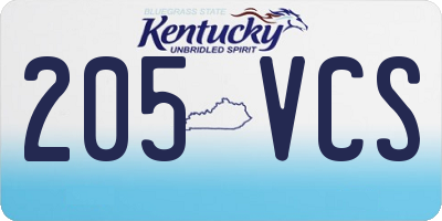 KY license plate 205VCS