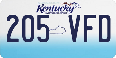 KY license plate 205VFD