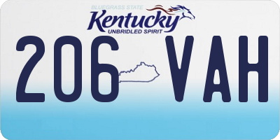 KY license plate 206VAH