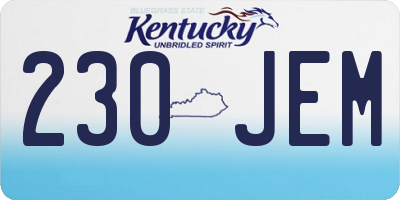 KY license plate 230JEM