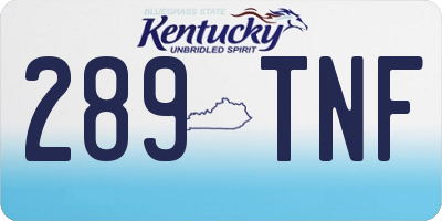KY license plate 289TNF
