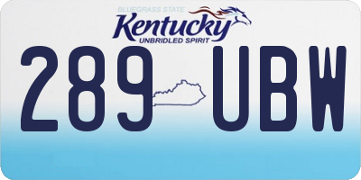 KY license plate 289UBW