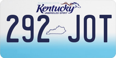 KY license plate 292JOT