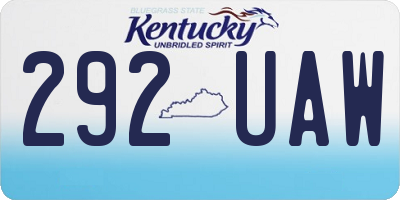 KY license plate 292UAW