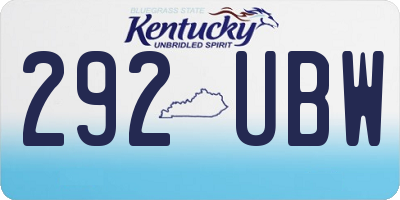KY license plate 292UBW