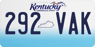 KY license plate 292VAK