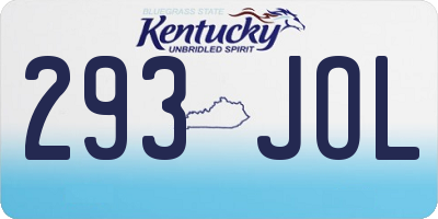 KY license plate 293JOL