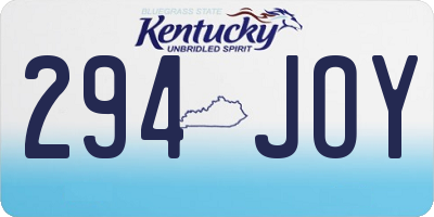 KY license plate 294JOY
