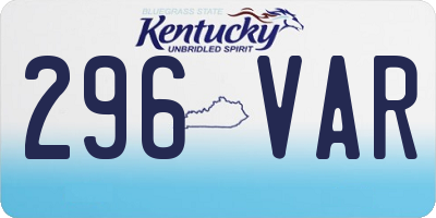 KY license plate 296VAR