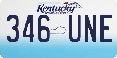 KY license plate 346UNE