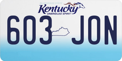 KY license plate 603JON
